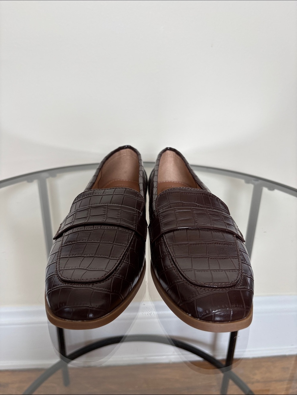 Old Navy Women’s Brown Croc-Embossed Loafers Faux Leather with Foot Support